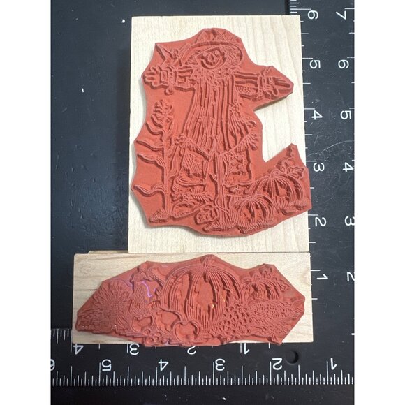 Hero Arts Wooden Rubber Stamps Autumn Scarecrow & Pumpkin Patch Prints Set - Picture 2 of 4